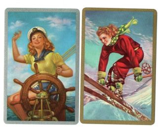 Playing Card Swap Cards Pin Up Ladies Stunning Pair Vintage