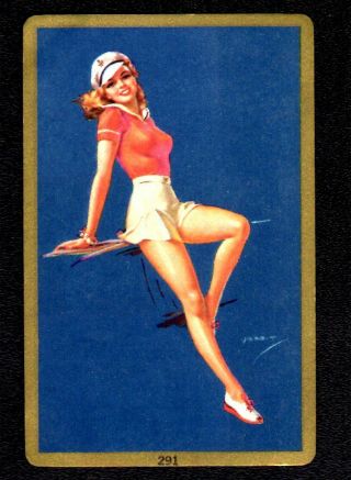 Vintage Swap/playing Card - Pin Up Girl (gold Border)