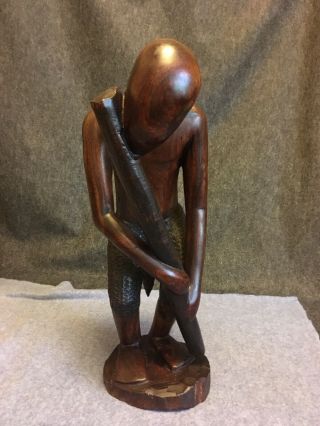 17 " Hand Carved Ebony Wood African Flute Player Figurine Statue Exc.  Cond.