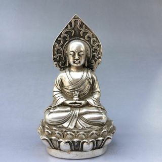 Chinese Old Tibet Silver Collectable Handwork Carved Buddha Statue