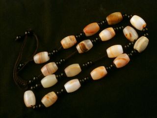 24 Inches Chinese Old Jade Beads Prayer Necklace W021