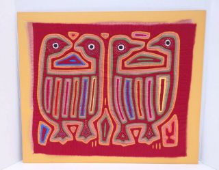 Vintage Kuna Mola Panel Two Birds Hand Sewn Reverse Appliqué Textile Art