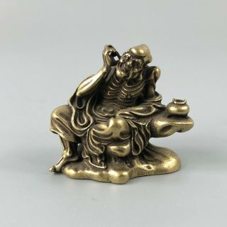Chinese Rare Old Antique Collectible Solid Brass Handwork Pick Ear Arhat Statue
