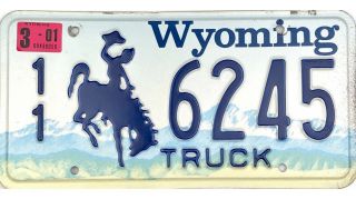99 Cent 2001 Wyoming Truck License Plate Park Co 6245 Natural Sticker Nr