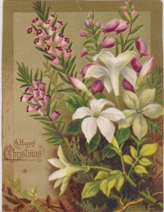 1883 Pink & White Flowers L Prang Victorian Christmas Card 4 X 3 "
