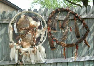 Large 27 " Handmade Native American Design Bear Dreamcatcher With Bearclaw Amulet