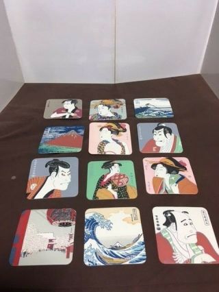 Ukiyoe Japanese Set Of 12 Fine Art Paper Coasters Utamaro Sharaku Hiroshige