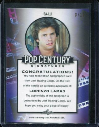 2019 Leaf Pop Century Lorenzo Lamas Base Pink Auto Autograph ed 3/10 2