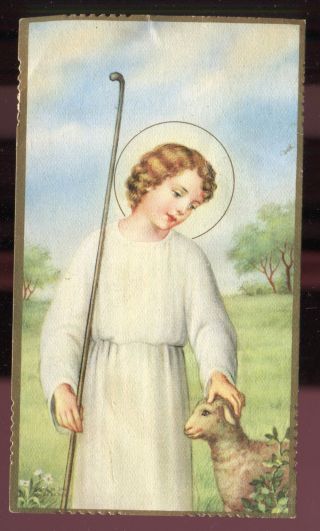 Antique Holy Card Of Jesus With Sheep