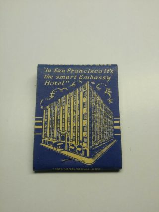 San Francisco Embassy Hotel Matchbook Vintage Embassy Hotel Matchbook 1940s