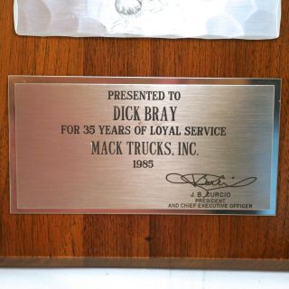 Vintage Mack Trucks Retirement Plaque,  1985,  35 years of service. 3
