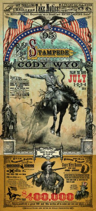 Cody Wyoming Buffalo Bill Stampede Rodeo Poster By Bob Coronato Vintage Cowboy