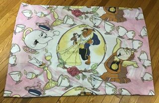 Disney Beauty And The Beast Twin Cotton Flat Sheet Princess Vintage 90s Mrs Pott