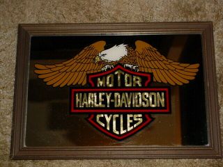Vintage Harley Davidson Logo Mirror Motor Cycles Framed Gold Foil Lettering
