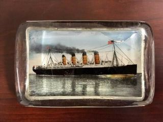 Rare Vintage Rms Mauretania Glass Paperweight - Cunard Line,  Lusitania Sister Ship