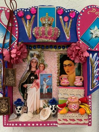 Frida Kahlo Art Mexican Shrine Shadow Box Nicho Kitsch Folk Art 3D Diorama 6’X6’ 2