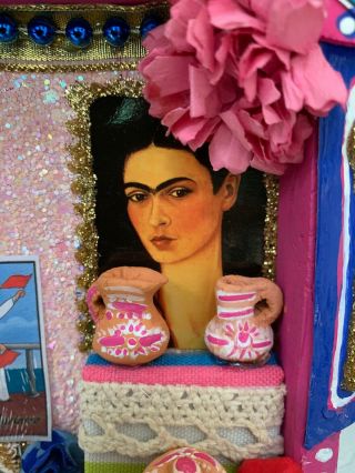 Frida Kahlo Art Mexican Shrine Shadow Box Nicho Kitsch Folk Art 3D Diorama 6’X6’ 8