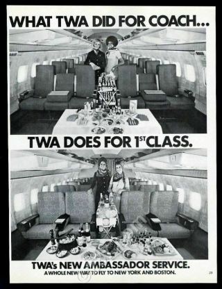 1971 Twa Airlines 1st Class Stewardess Photo Vintage Print Ad
