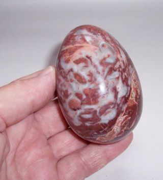 Vintage Red & Quartz Marble Stone Egg Ornament Hand Shaped Polished