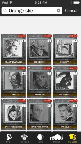 Topps Star Wars Digital Card Trader Orange 20 Card Sketch Portraits Insert Set