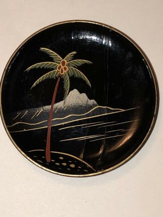 Vintage Mid Century Black Lacquer Aloha Hawaii 6 Coaster Set And Container Tiki 7