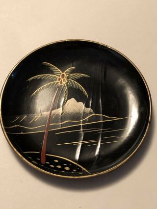 Vintage Mid Century Black Lacquer Aloha Hawaii 6 Coaster Set And Container Tiki 8