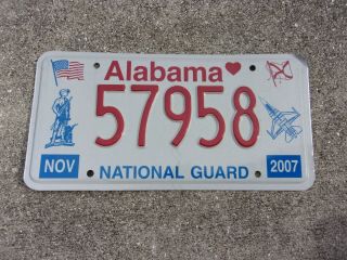 Alabama 2007 National Guard License Plate 57958
