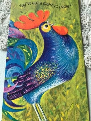 Vintage Greeting Card Birthday Rooster Chicken Crow Hallmark Colorful