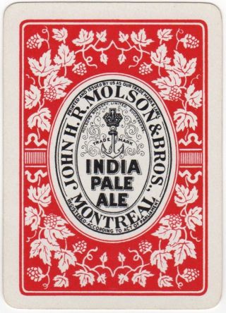 Playing Cards 1 Single Swap Card Antique Wide Molson Brewery India Pale Ale Beer