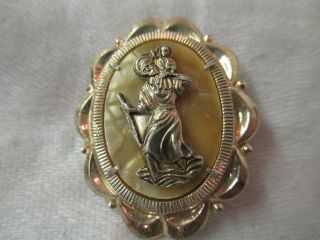 Vintage Germany Gold Tone Religious Medal Saint With Child Wading Through Water