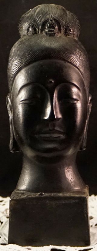 Vintage Black Buddha Head / Bust Sculpture Felt Bottom Some type of Resin? 2