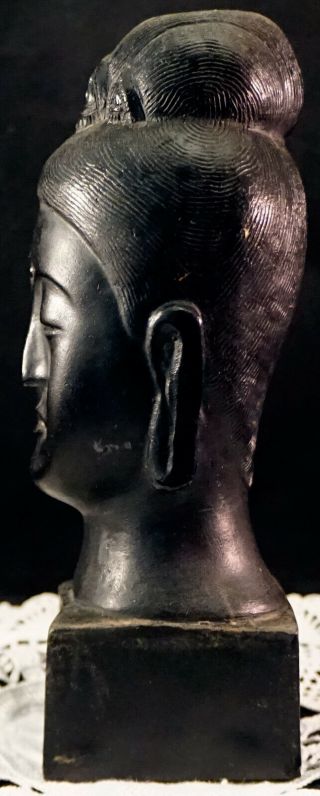 Vintage Black Buddha Head / Bust Sculpture Felt Bottom Some type of Resin? 3