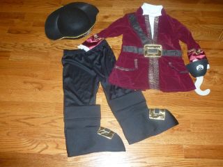 Disney Store Captain Hook Pirate Costume Coat Pants Shoe Covers Hat Sz 4