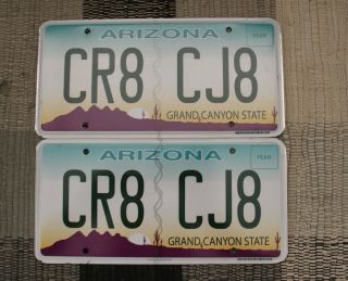 A5 - Arizona Flat Graphic Base Vanity Personalized License Plate Pair Cr8 Cj8