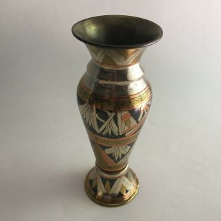 Vintage Egyptian Style Metal Hand Etched Vase 8 " Tall Home Decor