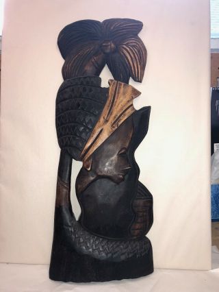 Hand Carved Wood African Tribal Woman Wall Hanging Art Ghana 21 " Long
