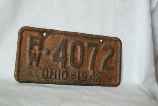 Vintage 1942 Ohio Row Boat License Plate,  Tag,  Oh,  Rw - 4072 - Ww2 Era