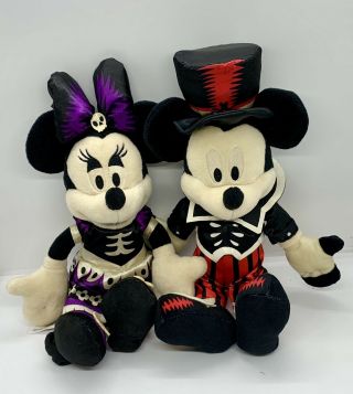 Disney Parks Minnie & Mickey Mouse Plush " Day Of The Dead " /halloween 13 " Plush