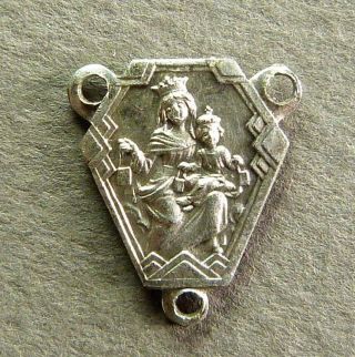 French Antique Silver Plated Religious Pendant Virgin Mary & Jesus