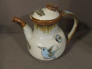 Ken Edwards Traditional Glazed Pottery Small Bird & Butterfly Teapot Mark Mexico