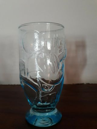 Walt Disney World 3d Mickey Mouse Blue Vintage Drinking Glass 12oz 5 1/2 "