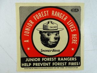 Vintage Ideal Junior Forest Ranger Smokey Bear Window Car Decal Sticker