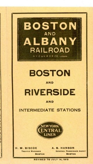 Boston & Albany Rr,  Boston And Riverside Passenger Time Table,  July 14,  1913
