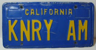 Vintage California Personal Vanity License Plate Knry Am Blue Yellow Trans Am