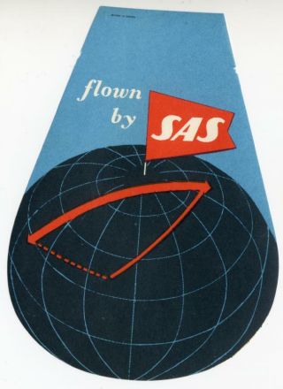 Flown By Sas Scandinavian Airlines Great Old Luggage Label,  1955