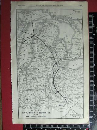 1906 Detroit Toledo & Ironton / Ann Arbor Railroad System Map Michigan Ohio