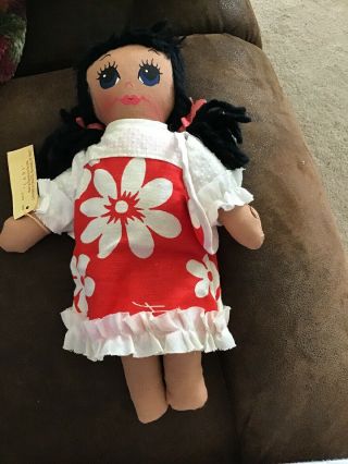Vintage 1960s Lanakila Crafts Hawaiian Hula Skirt Cloth Hand - Painted Face Doll