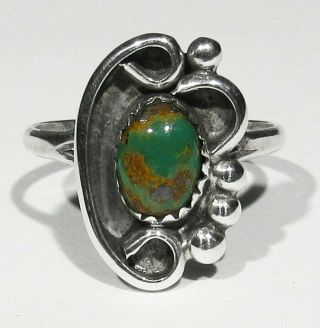 Vintage 1970s Signed Navajo Stunning Green Royston Turquoise 925 Silver Ring 9