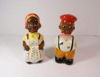 Vintage African American Black Americana Ceramic Salt And Pepper Shakers " Rare "