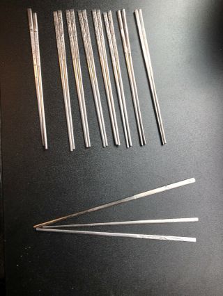 Vintage Silver Etched Chopsticks 8 Pair
